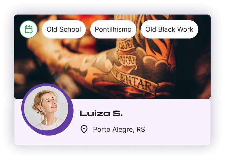 Perfil de tatuador com portfólio de tatuagens no app Tatua