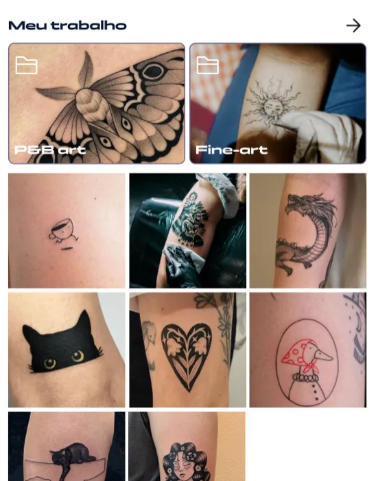 Portfólio de tatuagens no app Tatua