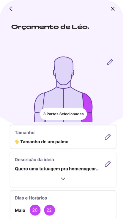 Orçamento de tatuagem no app Tatua