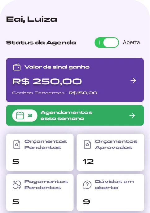 Gestão de agenda e atendimentos do tatuador no app Tatua