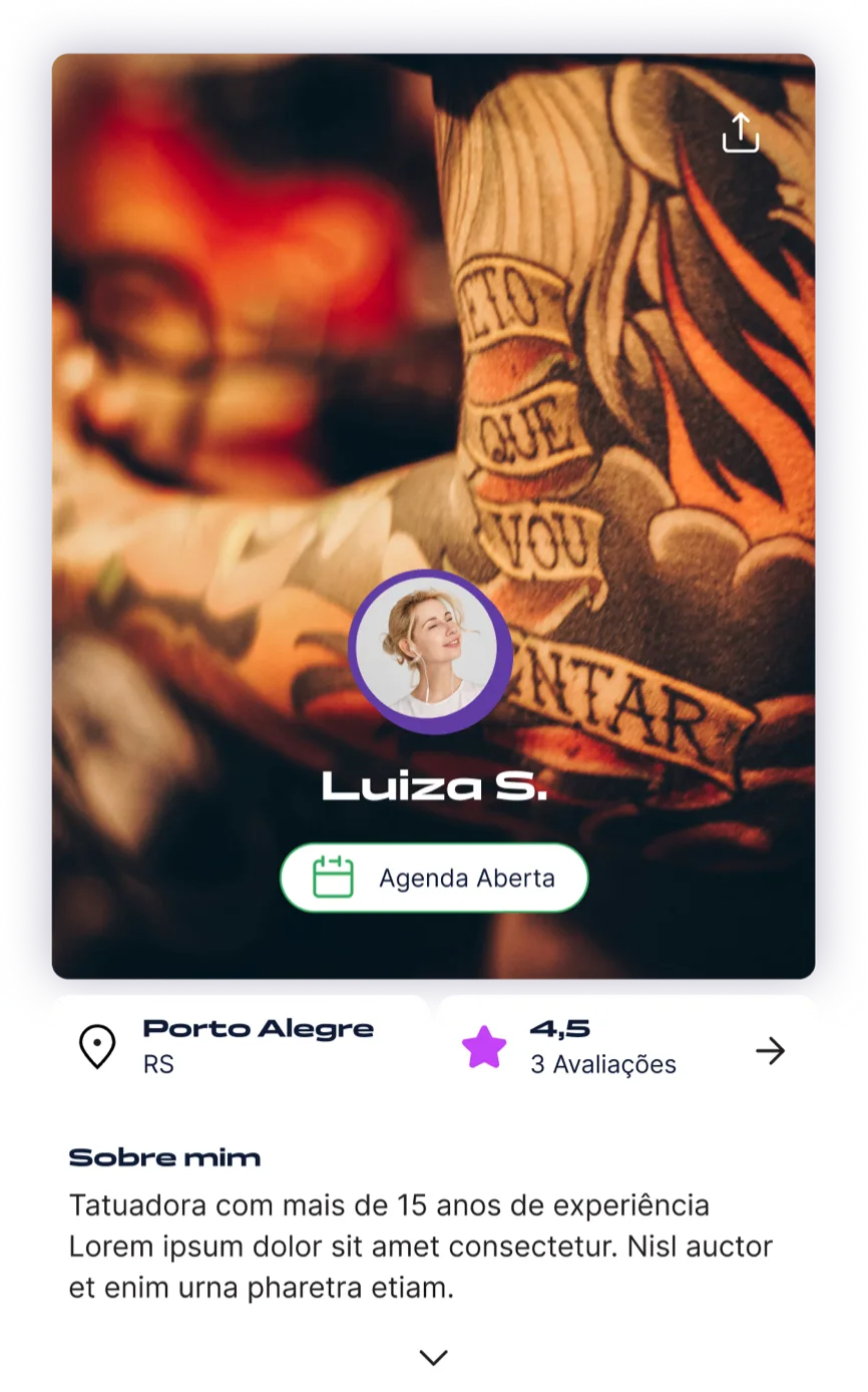 Perfil de tatuador no app Tatua